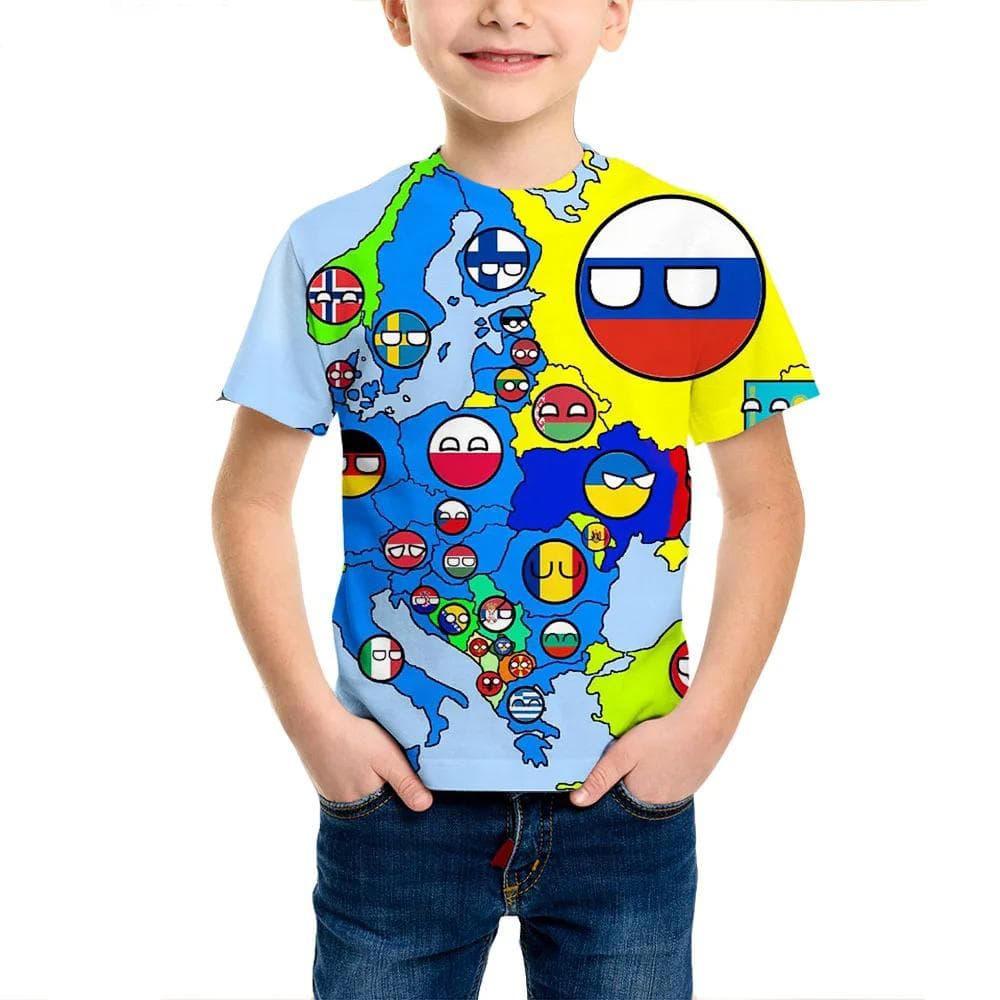 Polandball Countryballs Funny Kids T Shirts 3D Printed Boys Girls Daily Europe National Ball Anime T-shirt Children Cartoon Tops 150