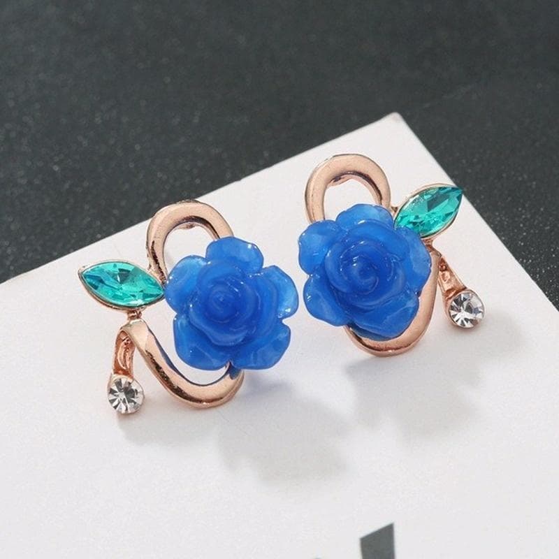 1 Pair Fashion Ladies Earrings Shiny Lucky Party Rose Earrings Dual-use Flower blue