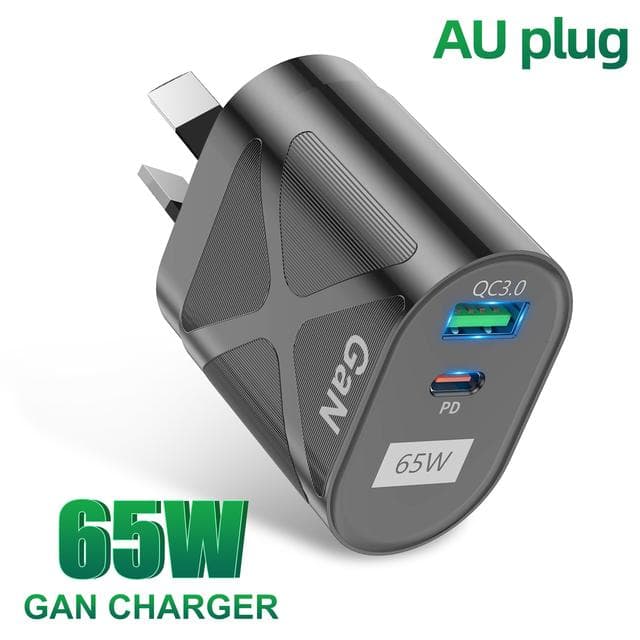 Australian Plug 65W Gan Charger for Australia New Zealand AU Plug PD 33W Fast Charger QC 3.0 USB Adapter for iPhone Sony T3 Black AU Plug