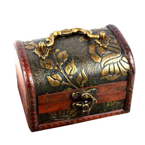 Vintage Wooden Treasure Chest Box Craved Jewelry Storage Organizer with Lock