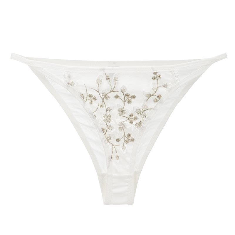 Women Sexy Lace Flowers Embroidery Panties Low Waist Mesh Temptation Breifs French Luxury Underwear Plus Size Breathable Panty M white