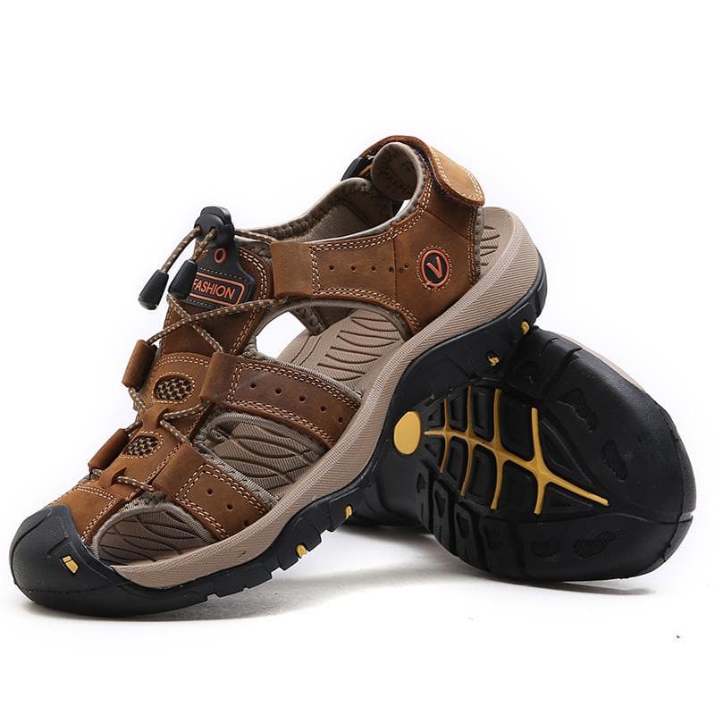 TUINANLE Men's Sandal Leather Men Shoes for Summer Large Size Outdoor Walking Shoes Male Sandals Man Slippers Plus Size 41 brown
