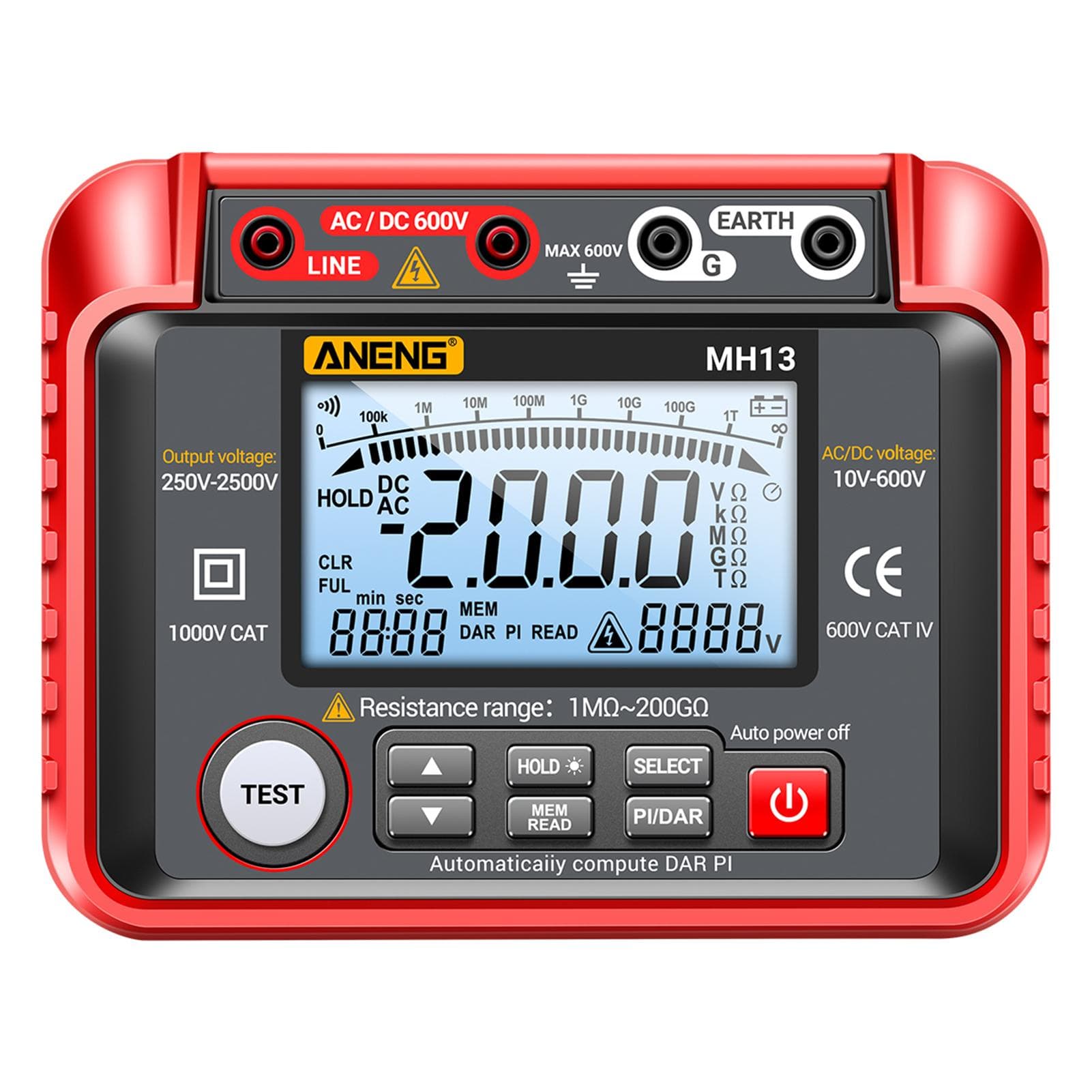 ANENG MH13 250V-2500V Digital Insulation Resistance Tester red