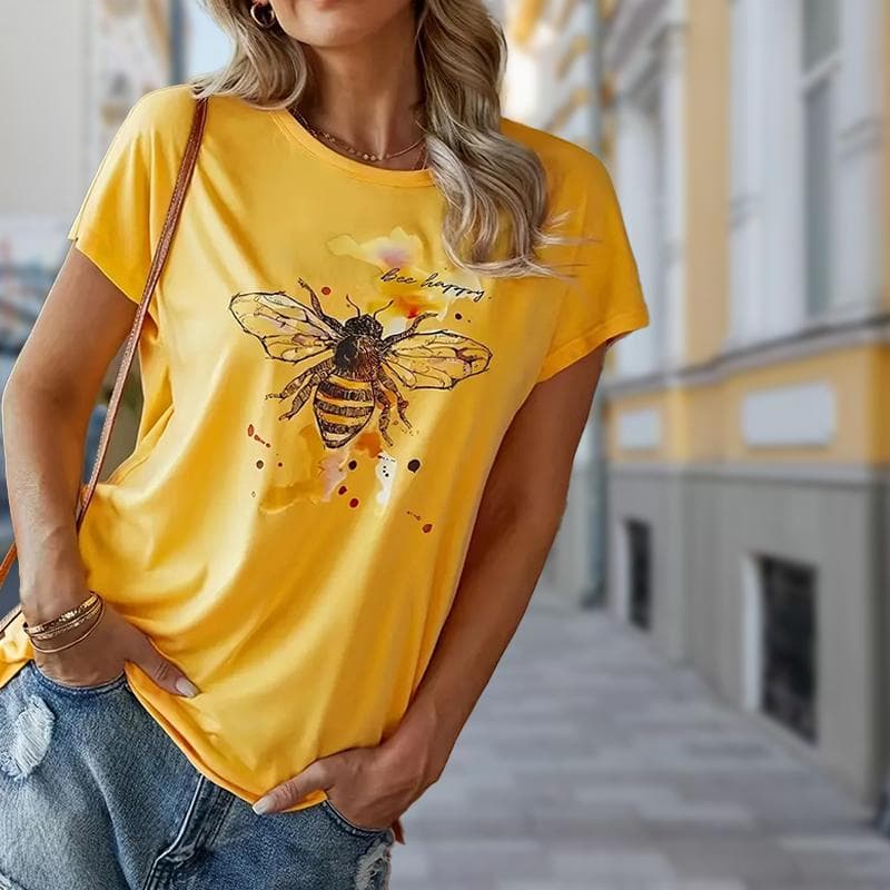 Fashion Women Yellow Bees T Shirt Funny Casual O-neck Short Sleeves T-shirt Summer Female Tee Shirt 7XL yellow