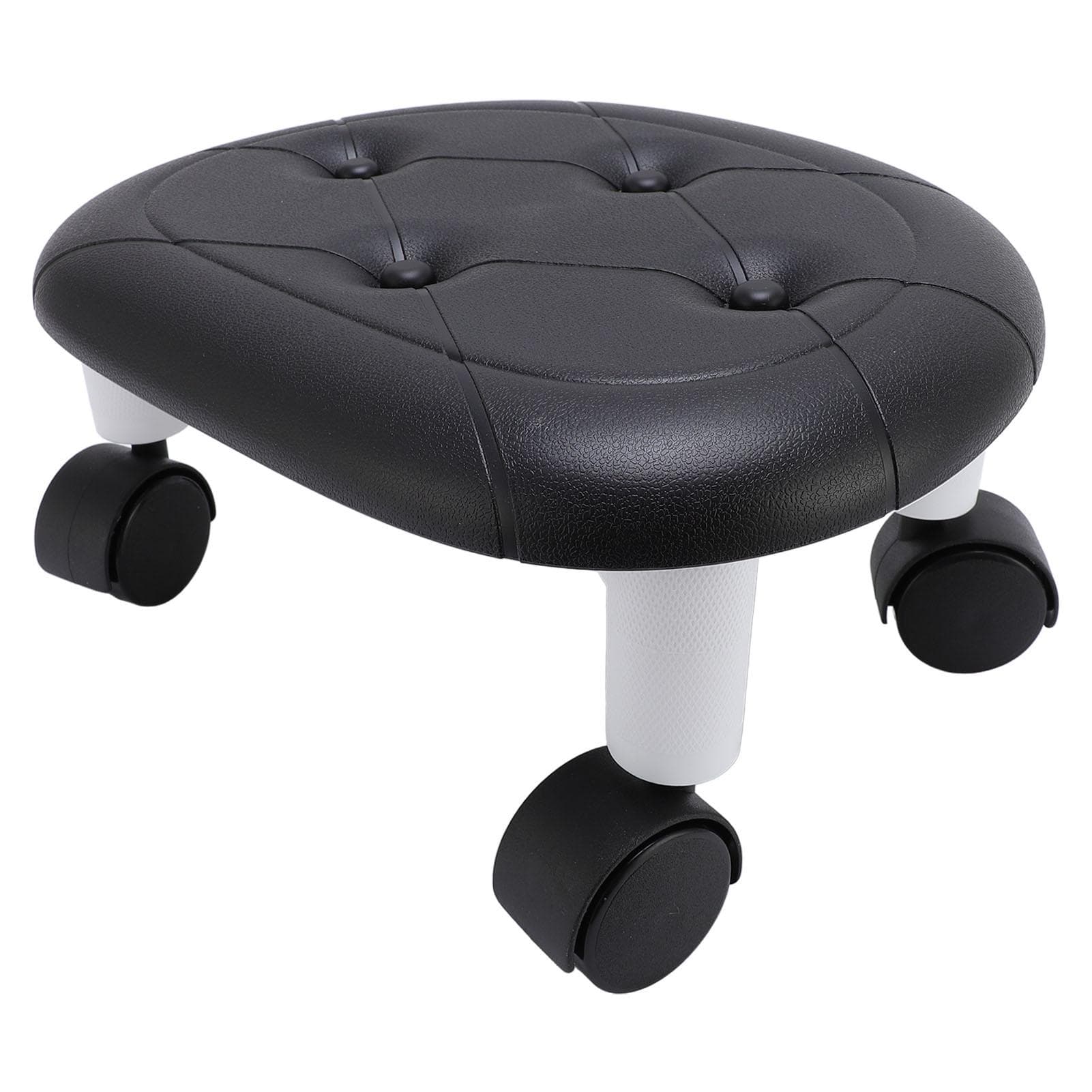 Low Rolling Stool with Wheels Ergonomic Heavy Duty Short Rolling Seat for Bedroom Living Room White black