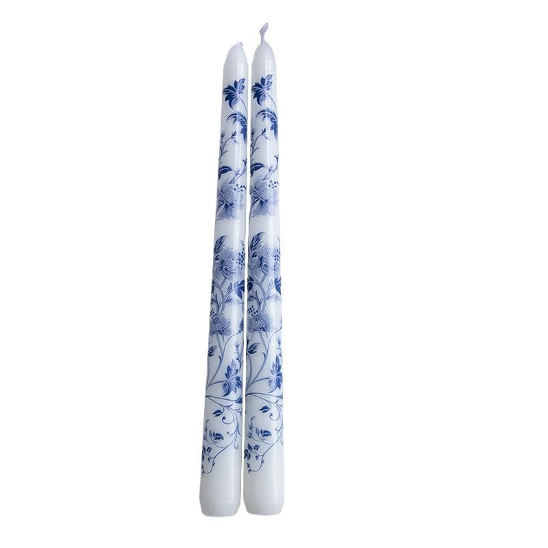 2PC/Set Printed Long Rod Candles Dinners Single-Wick Chinese Blue And White Porcelain Long Candle Party Candlelight Home 25cm