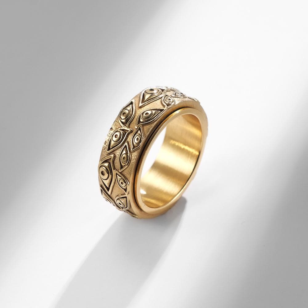 Retro God's Eye Rotating Ring for Men Woman Fashion Stainless Steel Eye of Providence Finger Jewelry Gothic Bohemian Style Men's Accessory 14# gold