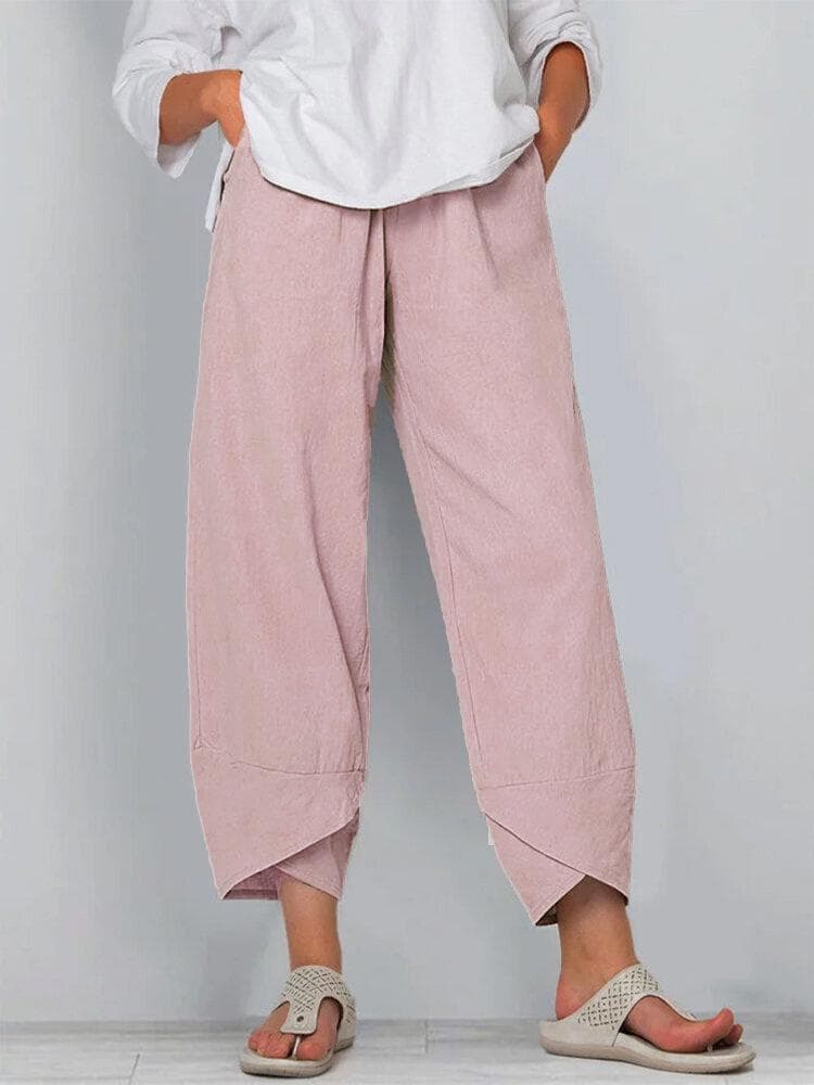 Women's Loose Waist Cotton and Linen Trousers, Loose Casual Pants 4XL light pink