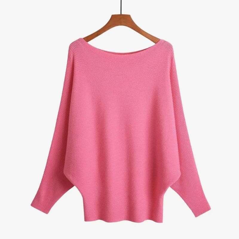 Autumn Batwing Long Sleeve Knitted Sweater Casual Slash Neck Solid Warm Pullover Fashion 18 Colors Loose Jumpers Tops 29626 One Size tortoise