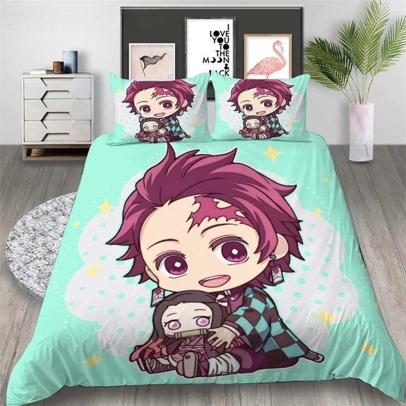 Japan Anime 3D Printed Kawaii Demon Slayer Bedding Set Duvet Covers Comforter Bedding Sets Bedclothes Bed Linen Home Textiles 228x228cm 3pcs