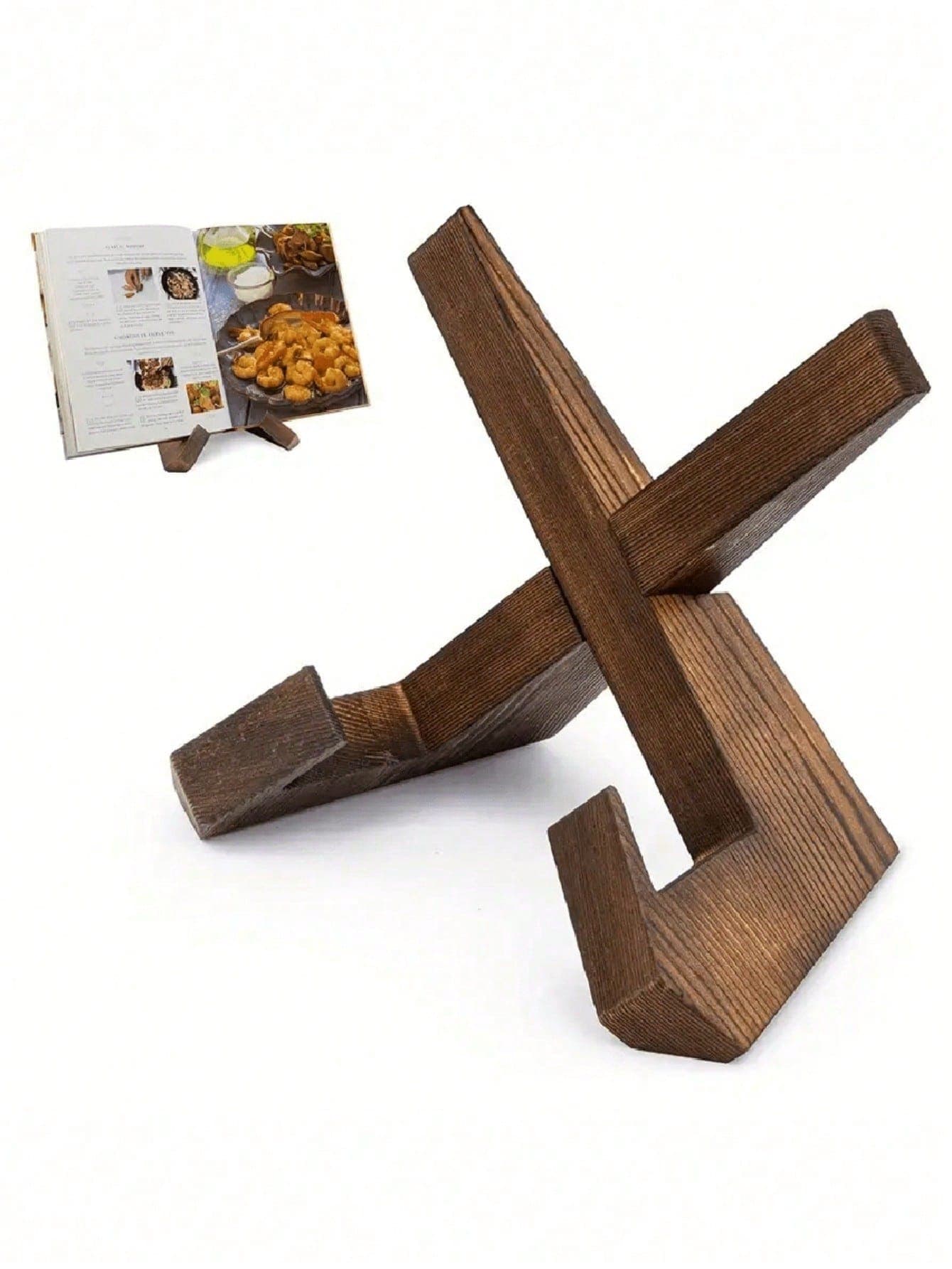 1pc Handmade Wooden Cookbook Stand, Rustic Farmhouse Recipe Book Holder For Kitchen Countertops And Cabinets! 1pc/stand multicolour