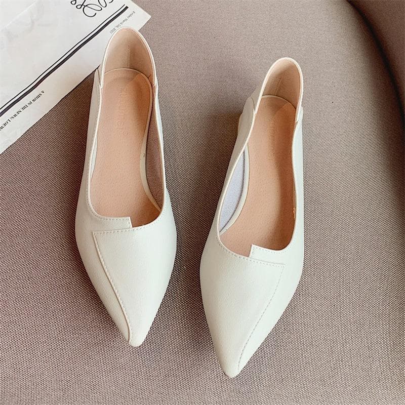 Korean Style Pointed-Toe Authentic Leather Soft Bottom Chunky Heel Low Block Heel Shoes Women's Low Heel Two-Way French Style Pumps Women 34