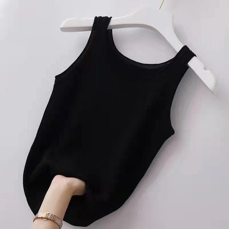 Summer Camisole Women's Plus Size Slim Fit Outer Wear with Round Neck Solid Color Soft Comfortable Bottoming Shirt Sleeveless Thin 4XL black