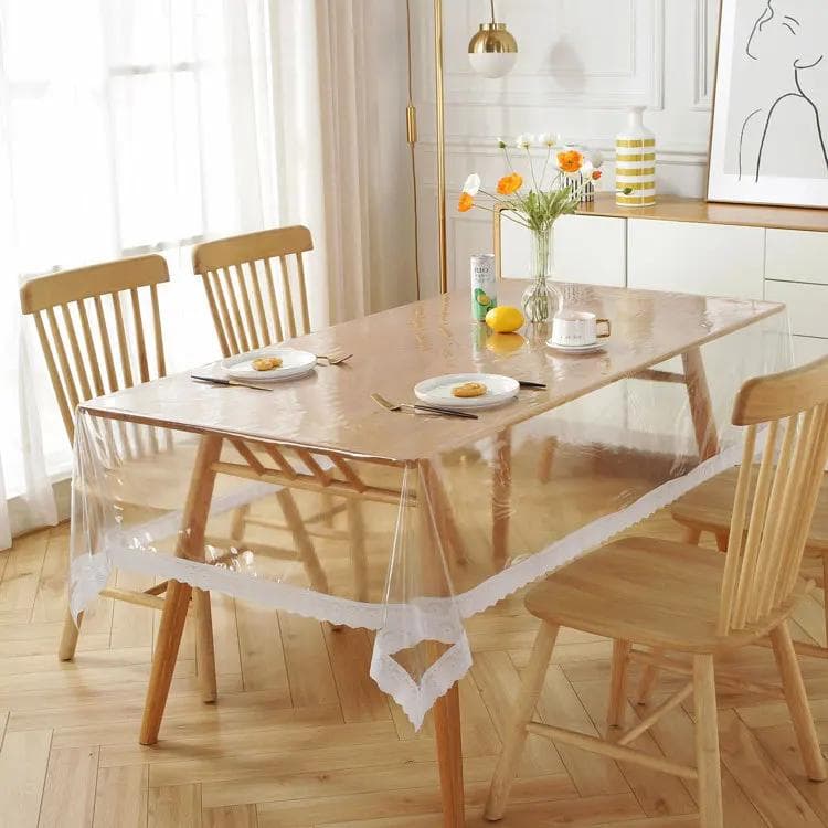 Lace edge PVC Tablecloth Waterproof and Oil Resistant Tablecloth Transparent Anti Scalding Tea Table Decorative Fabric 150cm round