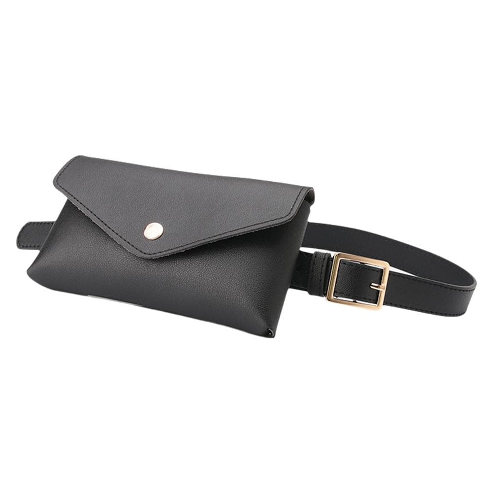 Women Waist Bag  Leather Fanny Pack Chest Bag Women's Belt Fashion Pin Buckle Thin Belt Bag black