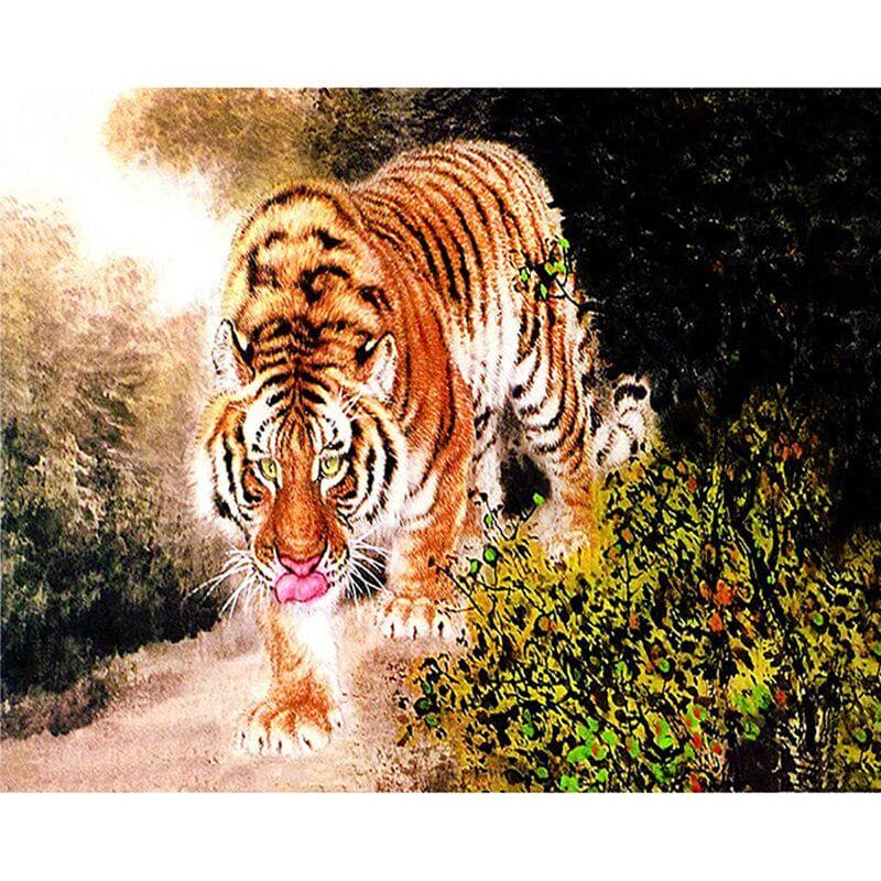 Diy Diamond Painting Cross Stitch Landscape Resin Diamond Embroidery Diamond Moasic Needlework Tiger 20X30CM