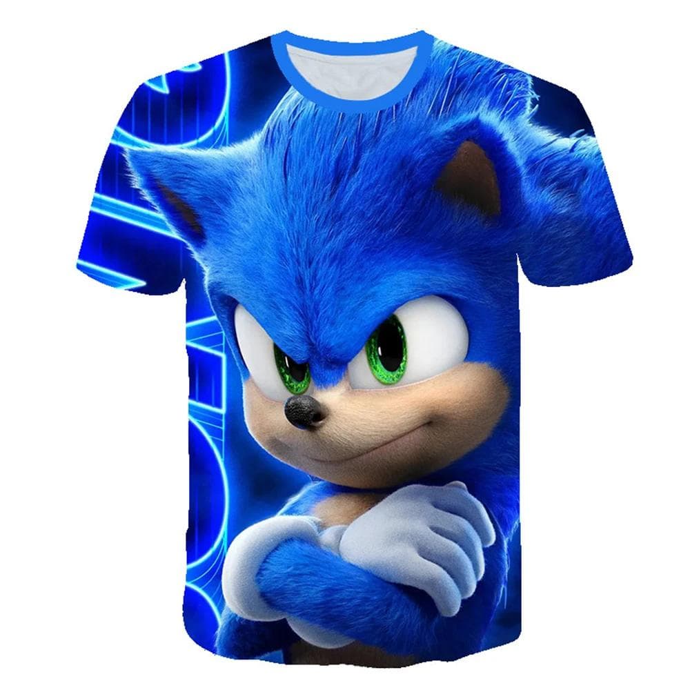 2025 MINISO New boys and girls super sonic Tshirts+shorts  Harajuku Sonic print suit T-shirt + shorts fashion street style children's short sleeves 150