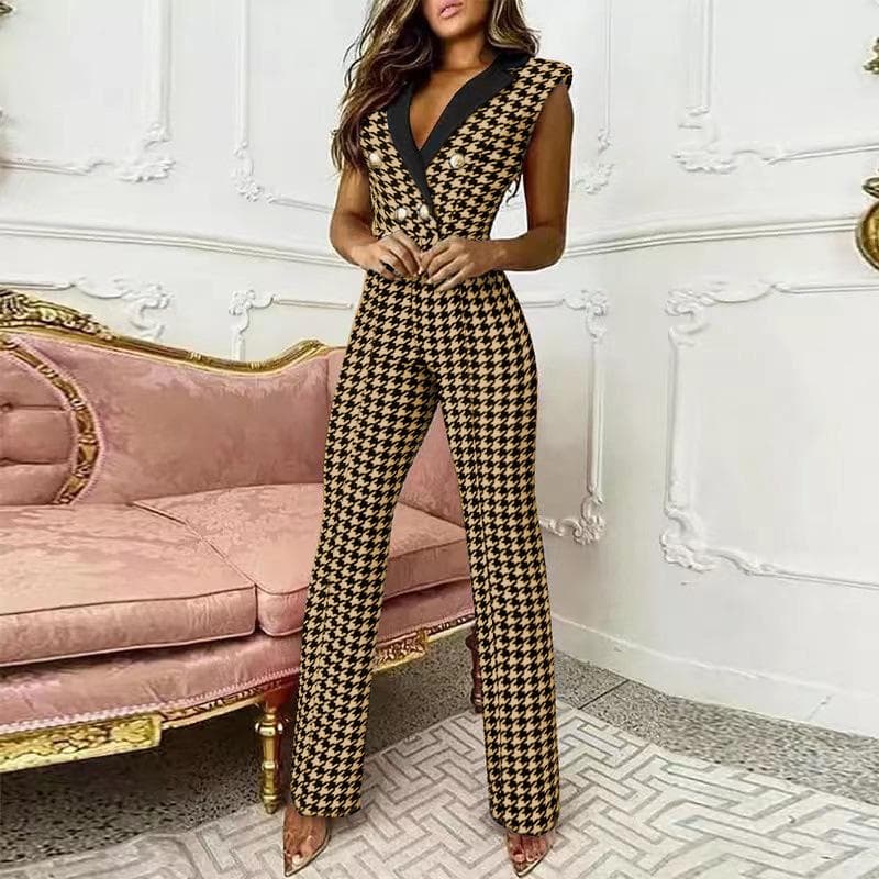 Women Fashion Slim Sleeveless Jumpsuit V Neck Profession OL Lady Clothes L