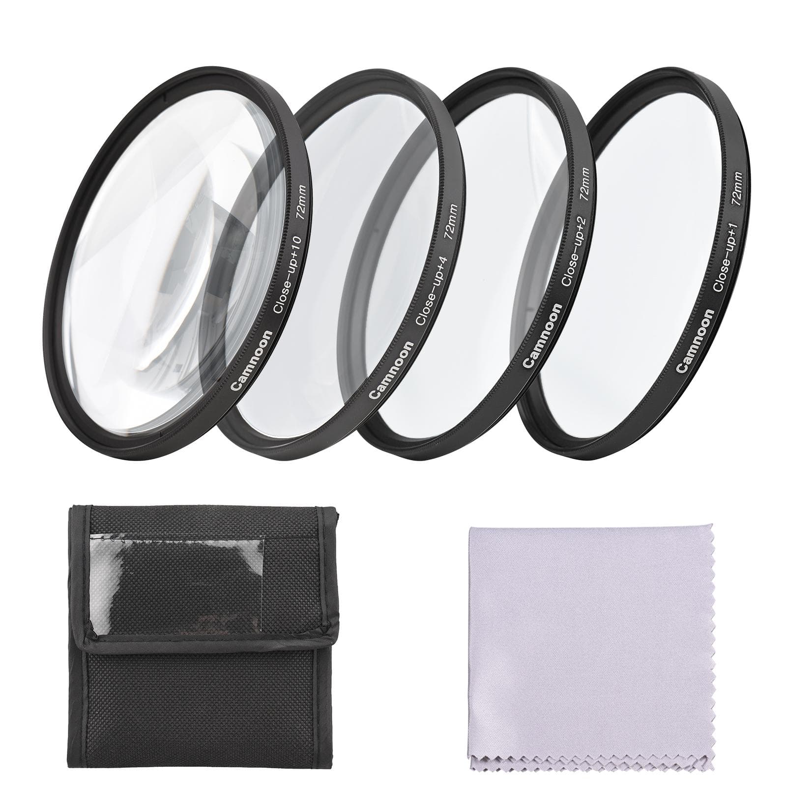 Camnoon 49mm Close-up Filter Kit 4pcs(+1,+2,+4,+10) Macro Filters Close-up Lens Filter Set with 72mm