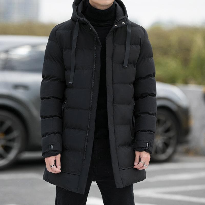 Male Winter Warm Long Outwear Hooded Thicken Mid-length Hooded Men Warm Coat Winter Puffer Jacket Parka Overcoat M black