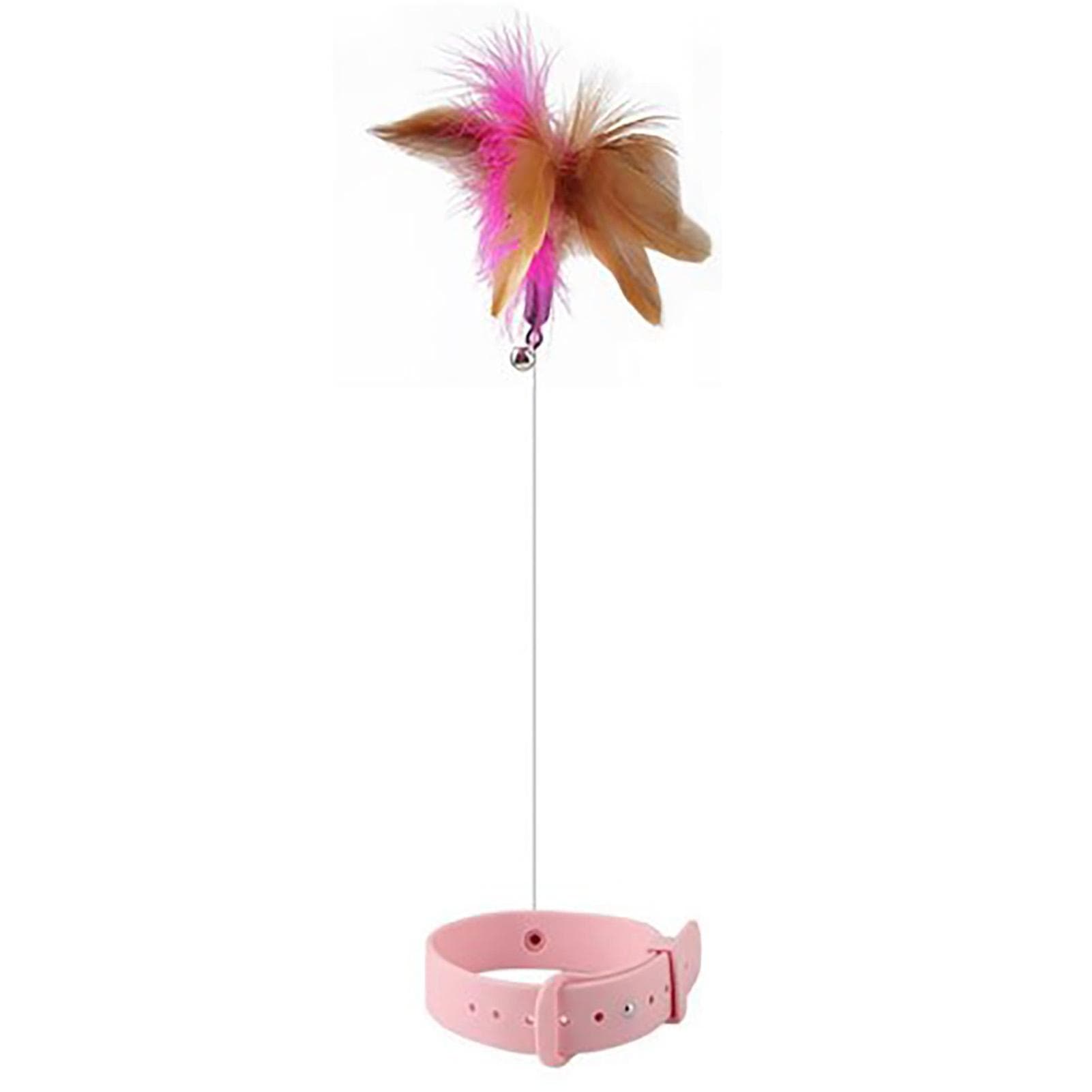 Cat Feather Collar Toys Adjustable Flexible Funny Interactive Cat Feather Wand Collar with Bell for pink