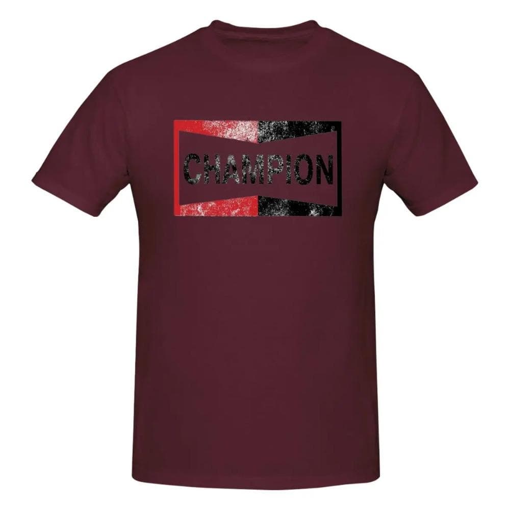 Round neck cotton short sleeved T-shirt with retro champion logo XL claret