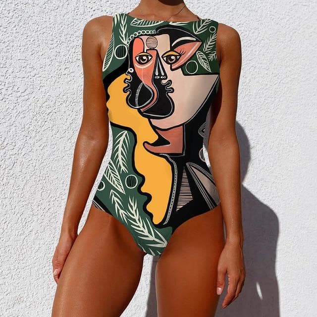 Sexy Print One Piece Swimsuit Closed Large Size Swimwear Push Up Women Flower Vintage Body Swim Beach Pool Bathing Suit L