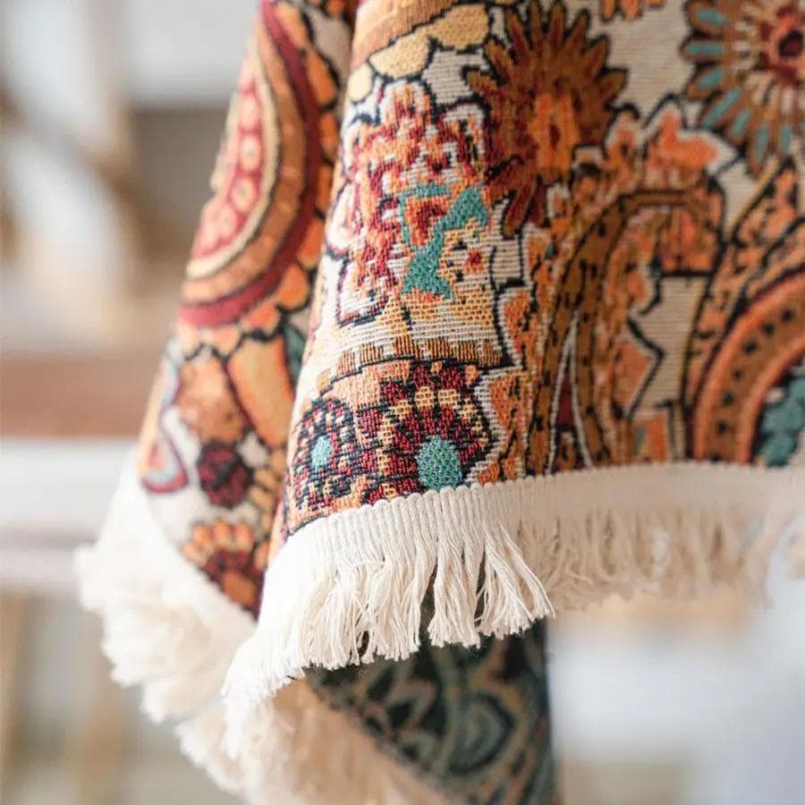 White Fringe Edge Printed Tablecloth Plant Pattern Anti Scalding Tabletop Cover American Rectangular Decorative Background Cloth 70x70cm 1pcs
