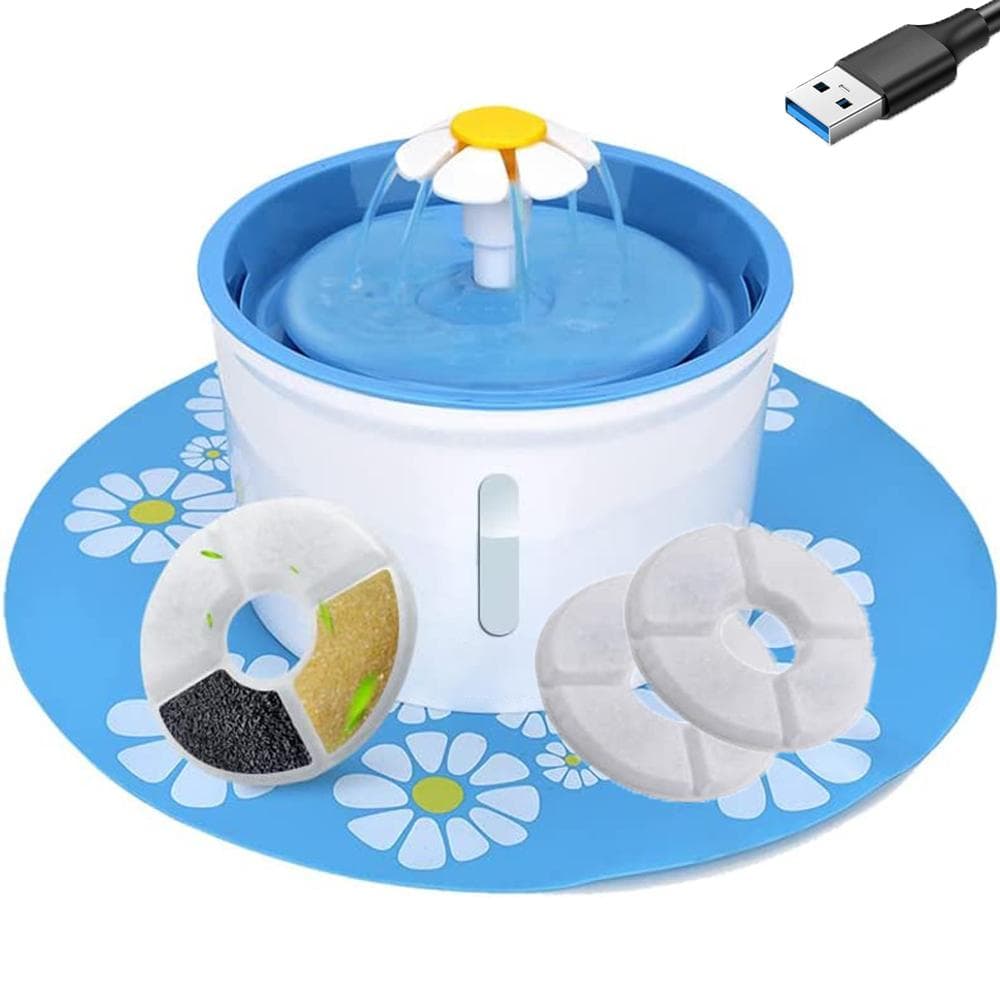 1.6L54OZ Pet Water Fountain with 3 Filter 1 Silicone Mat Automatic Cat Drinking Fountain with 3 blue
