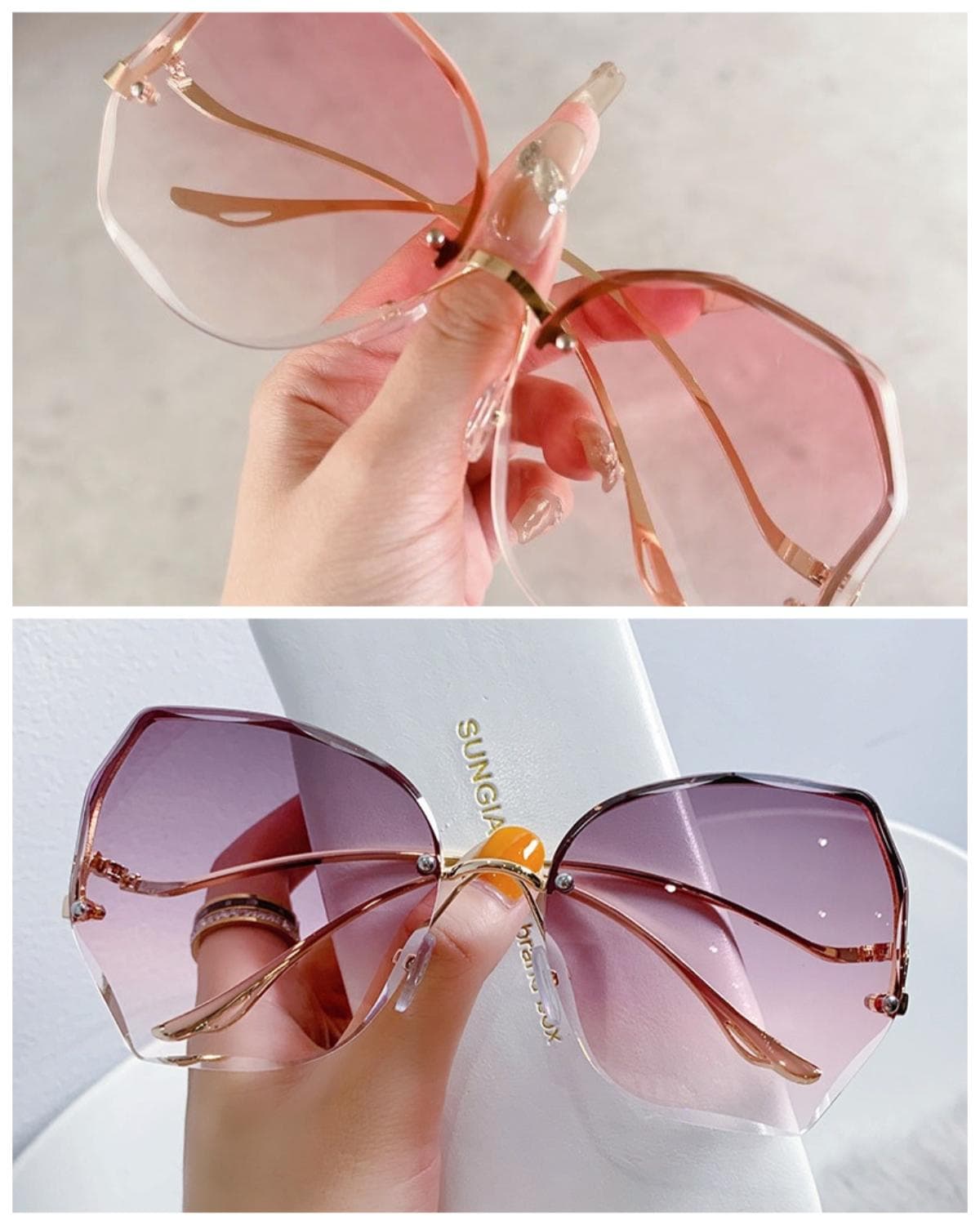 1pc Women Sunglasses Fashion Rimless Beach Gradient UV400 Retro Summer Shades Eyewear Lady