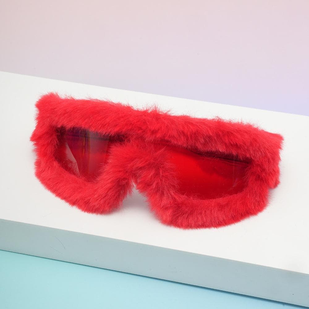 Trendy Retro Sunglasses Furry Velvet Winter UV400 Soft Punk Sunglasses for Christmas Halloween Party