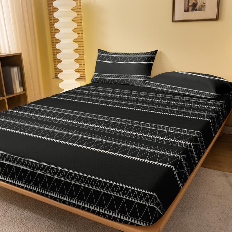 1 Simple Modern Geometry Printed Matte Fitted Sheet, Bedroom Printed Bed Cover, Bedding (Excluding Pillowcases) 71x132cm