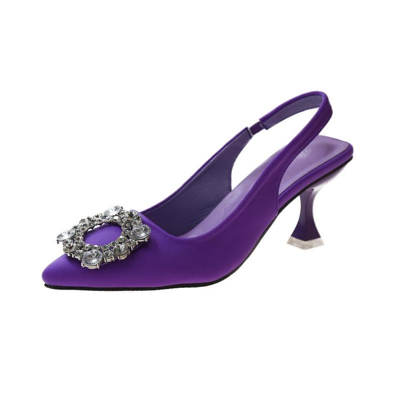 Design Summer Women Sandals New Women's Shoes Pointed Toe Shallow Diamond Low Heel Back  Shoes Women Dress Shoes 40 purple