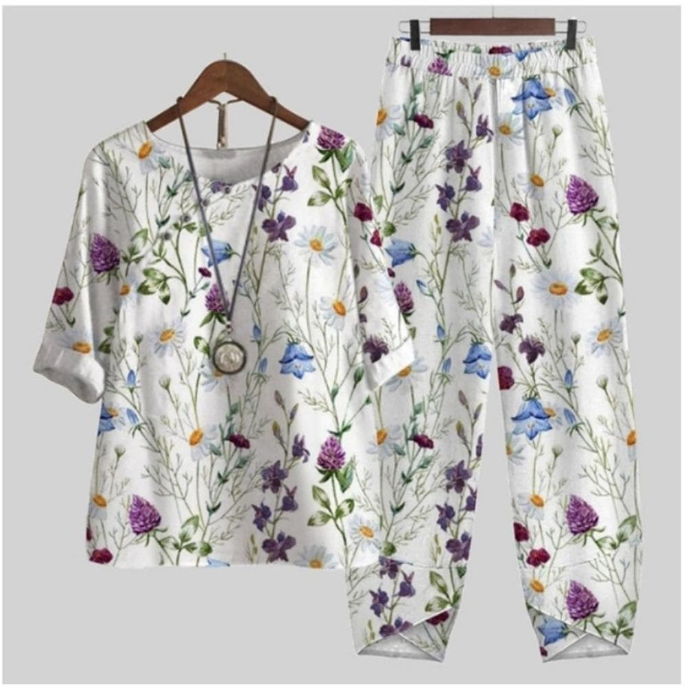 QICED Women's Fashion Summer Spring Solid Color Print Short Sleeve Suspenders Trousers Pants Suits XL
