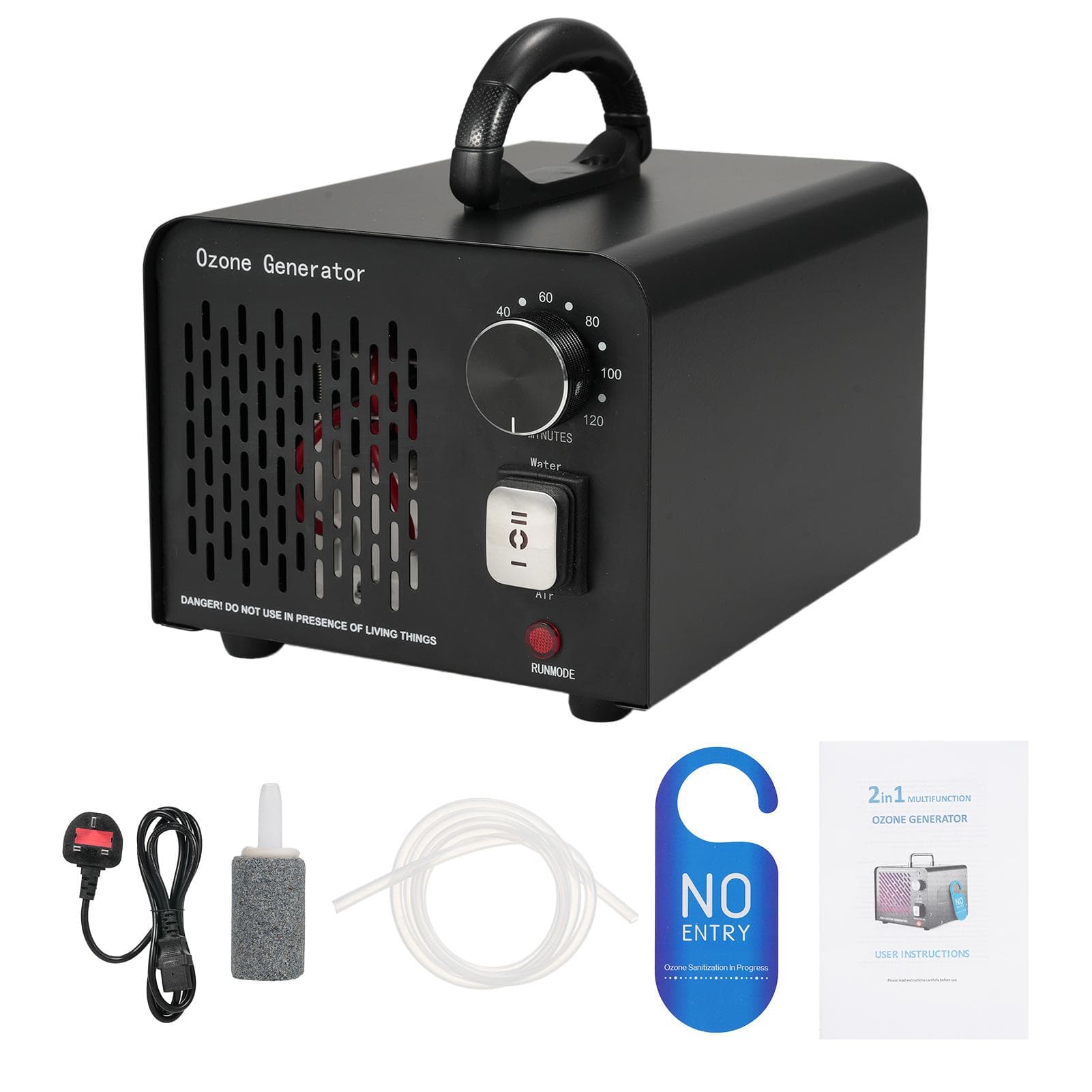 2-in-1 Ozone Generator with Air and Water Modes 10,000mgh O₃ Ozone Machine Ionizer Air Purifier 10g & UK Plug black