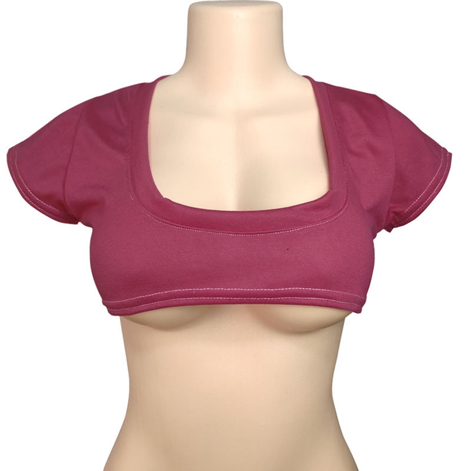 Women's Two Yuan Solid Color Breast Short T-shirt Cute Day Sexy Crop Short Sleeve T-shirt M wine