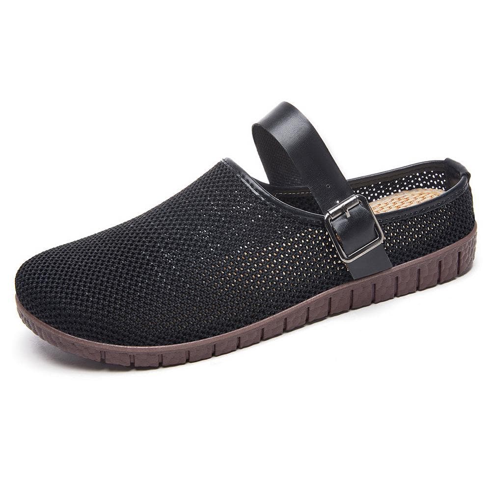 Retro Summer New European and American Leisure Baotou Mesh Round Toe Slope Heel Large Slippers 36 black