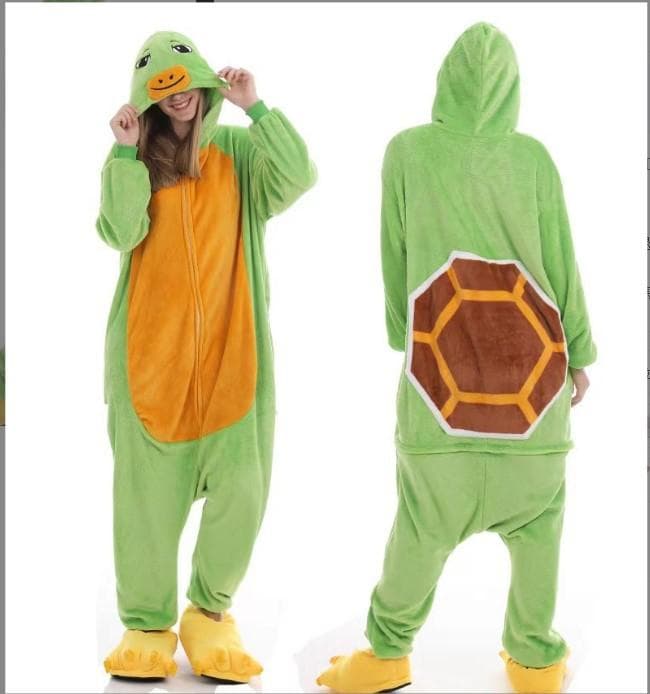 Women's Winter Robe Cartoon Animal Onesie Flannel Pajamas Zipper Loungewear Hooded Homewear M tortoise