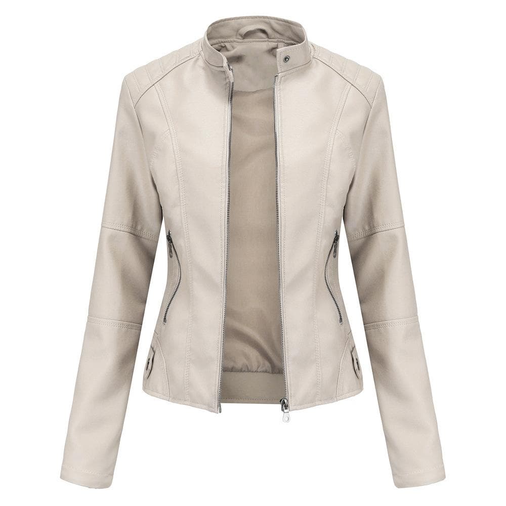 Women's Leather Jacket Women's Slim Jacket Thin Spring and Autumn Jacket Women's Motorcycle Jacket Large Size Stand Collar Leather Jacket 4XL