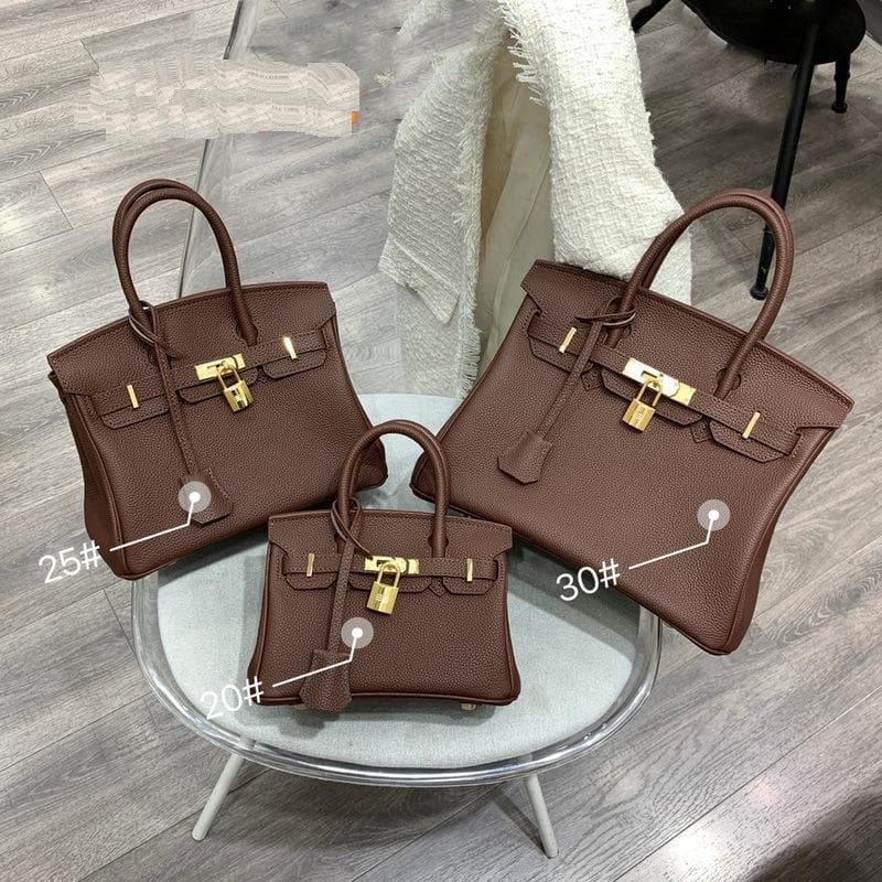 New Gold Buckle Silver Buckle Layer Cowhide Togo Platinum Bag Genuine Leather Women's Bag Hand-held Bag 25x13x19cm