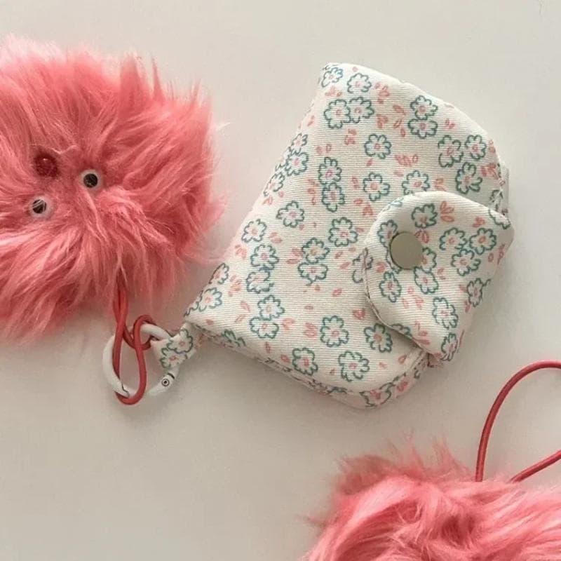 1Pc Cute Student Coin Purse Card Simplicity Floral Korean Fashion Wallet Card Holder for Girls Portable Cute Small Storage Bag White Flower