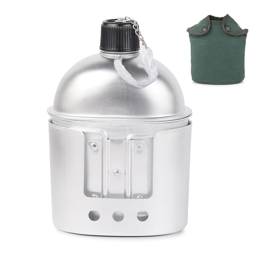 3pcs Cookware Set Aluminum Military Canteen Cup Wood Stove Set with Cover silver