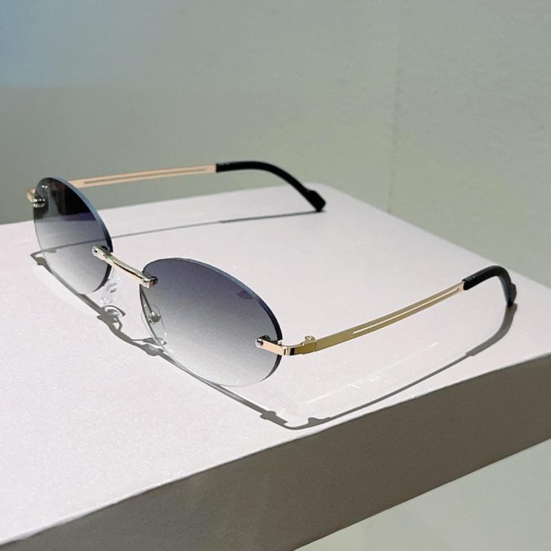 Trendy Rimless Oval Sunglasses for Men Women Gradient Vintage Shades Fashion Sun Eyewear Casual Brand Design