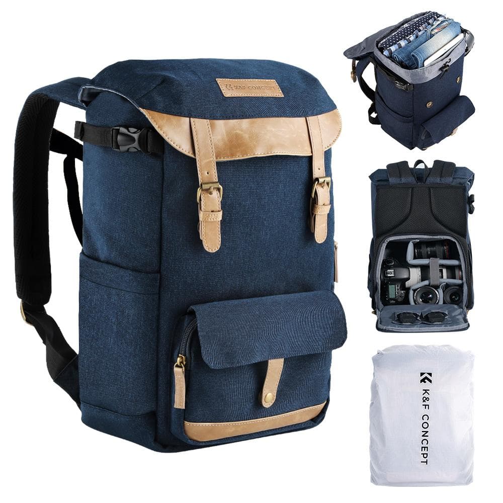 K&F CONCEPT Multi-Functional Camera Backpack Waterproof Camera Bag Large Capacity Camera Case with blue