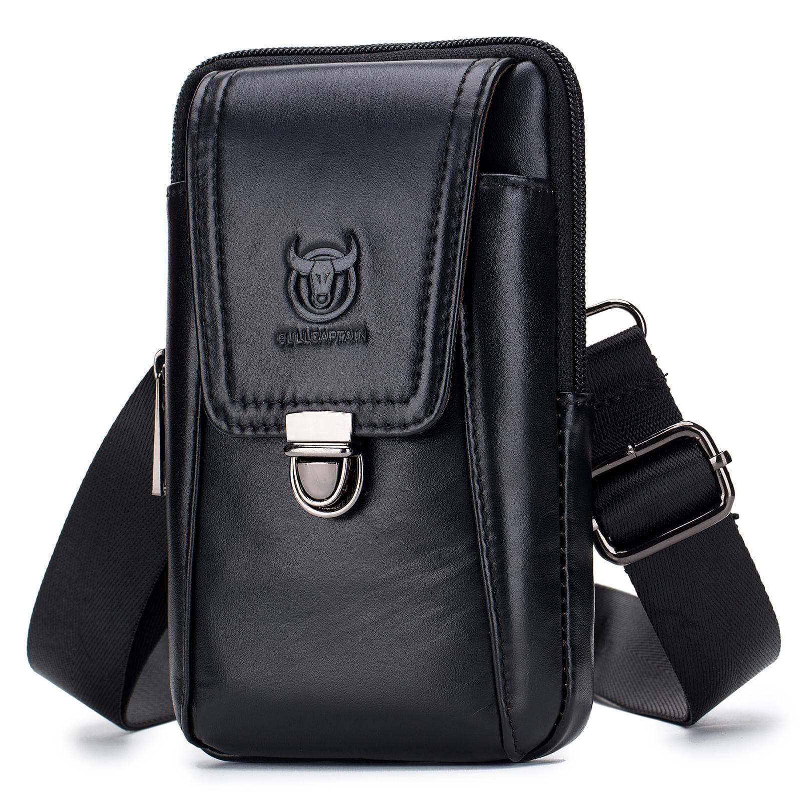 Men Leather Waist Belt Bag Phone Pouch Bag Travel Crossbody Shoulder Bag Pack Purse Wallet black