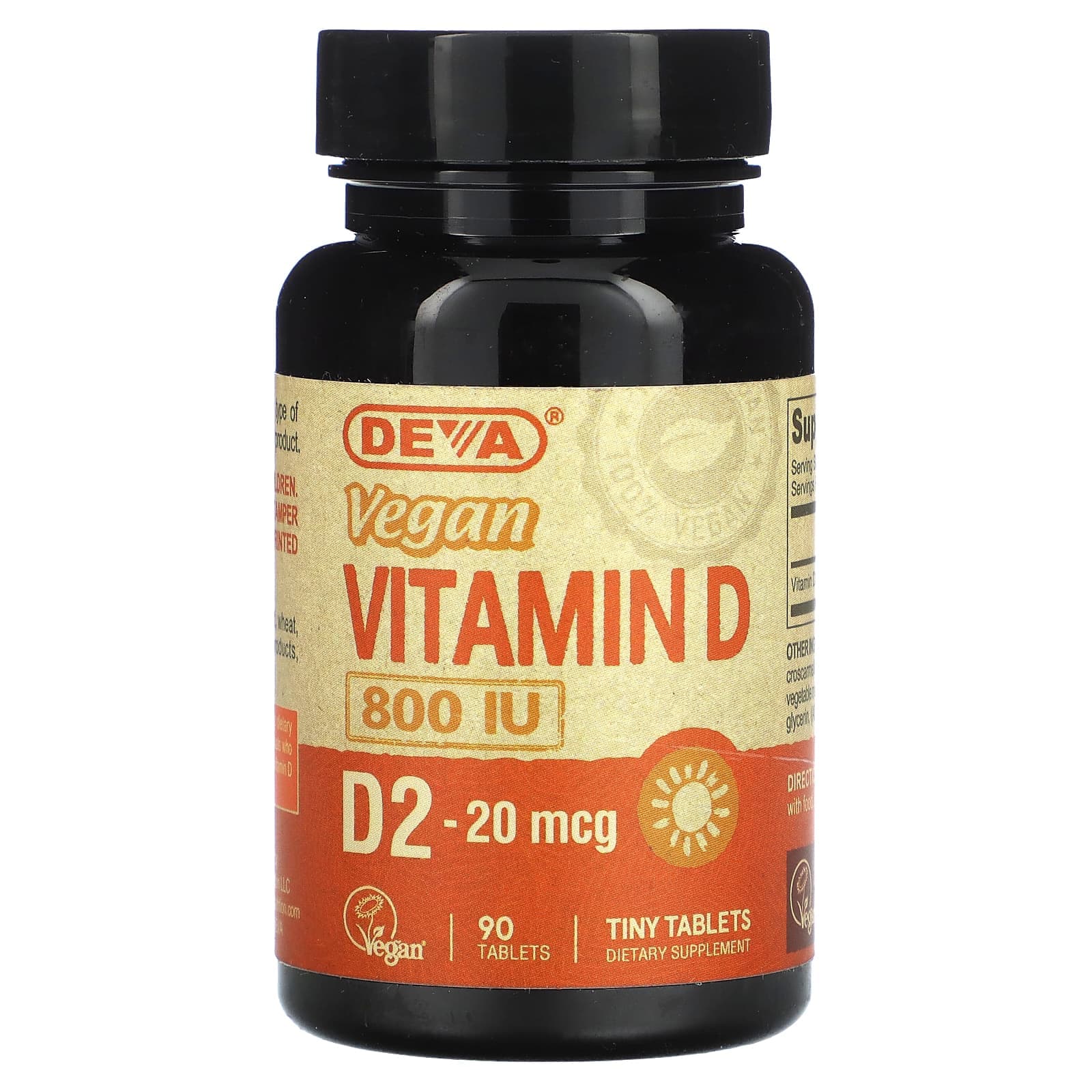 Deva, vegan vitamin D, D2, 20mcg (800IU), 90 tablets