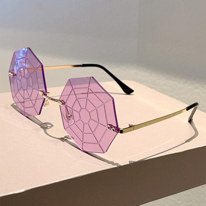KAMMPT Cobwebs Sunglasses Rimless Stylish Funny Shades for Men Women Trendy Chic Brand Design Rave Sun Glasses golden