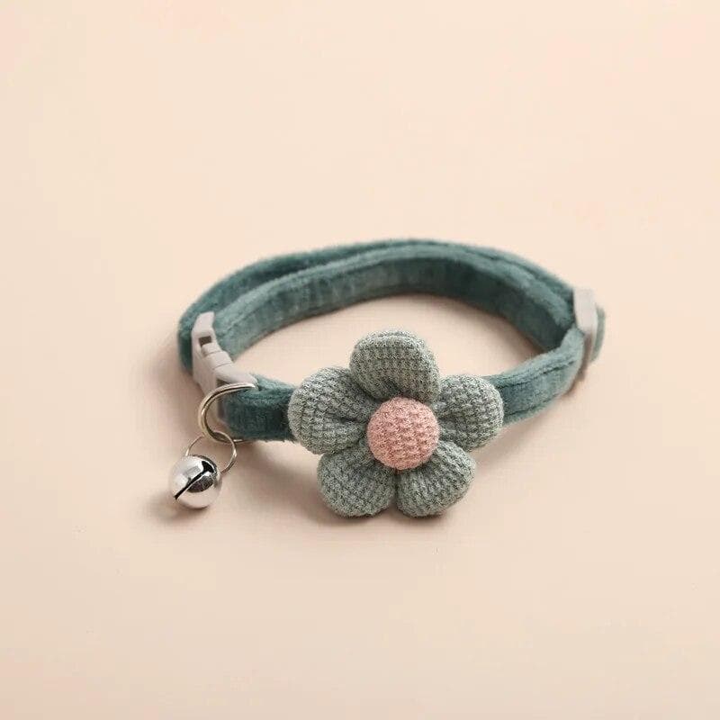 1Pc Cat Collar With Cute Flower Adjustable Buckle Cat Collar Bell Cat Small Pet Supplies Kitten Collar green