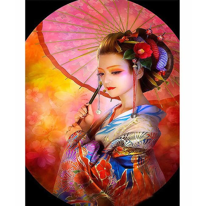 Full Round Drill 5D DIY Diamond Painting Japanese Woman 3D Rhinestone Embroidery 20X30CM
