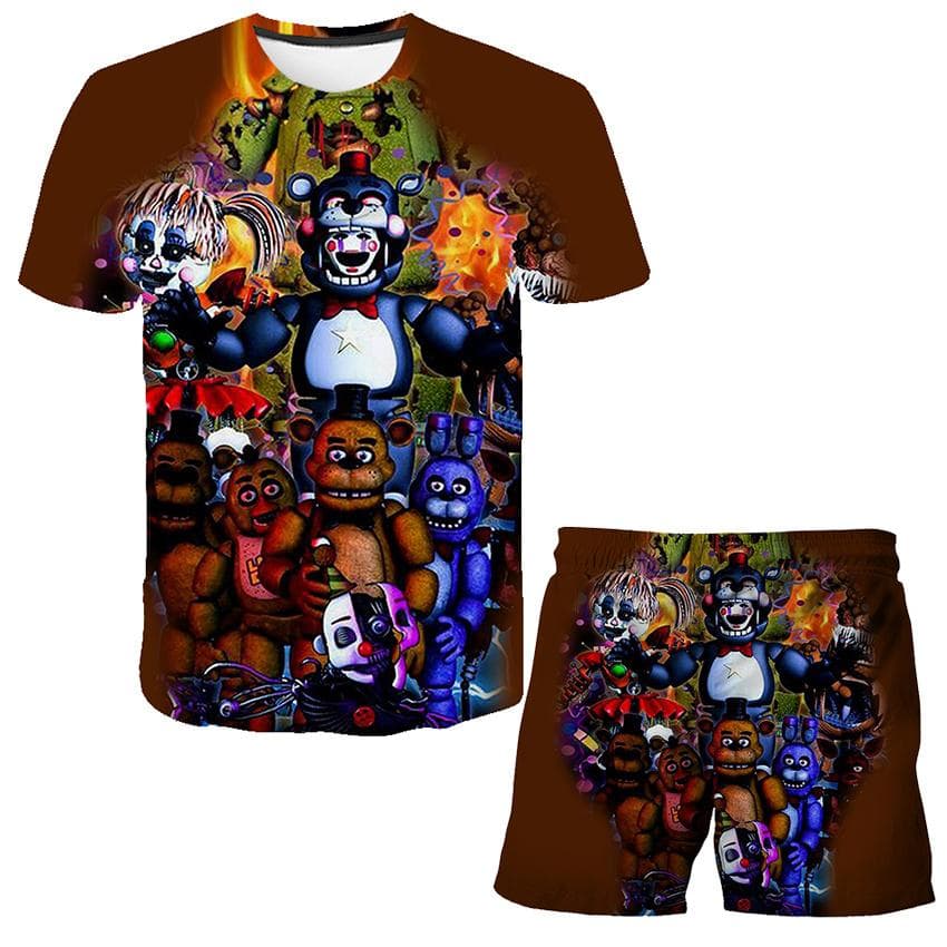 2pcs Sets Boys Girls 3D print FNAF clothes Suits Summer Fashion Short Sleeve T-shirts + Short Pants  Clothing Outfits 4-14 Years 130